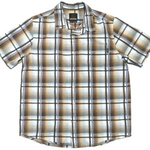 Prana Mens M Short Sleeve Button Up Multicolor Plaid Shirt EUC